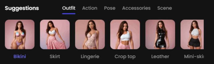 step2 - select outfit, pose, accessories, action, scene