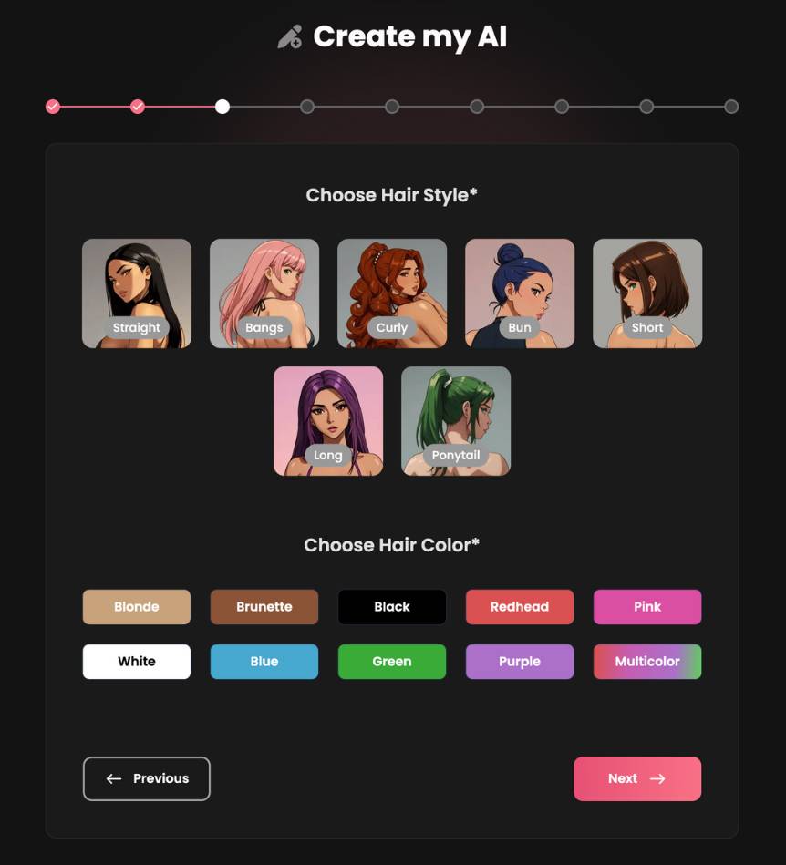 step3 - choose hair style and color