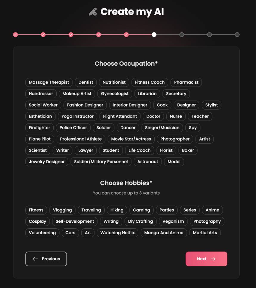 step6 - choose occupation and hobbies