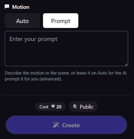 step 3 - add prompt to describe the motion and create the video