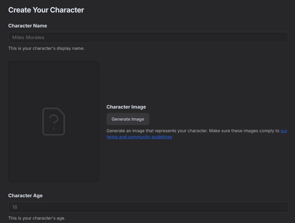 step1 - select name, generate image and select age
