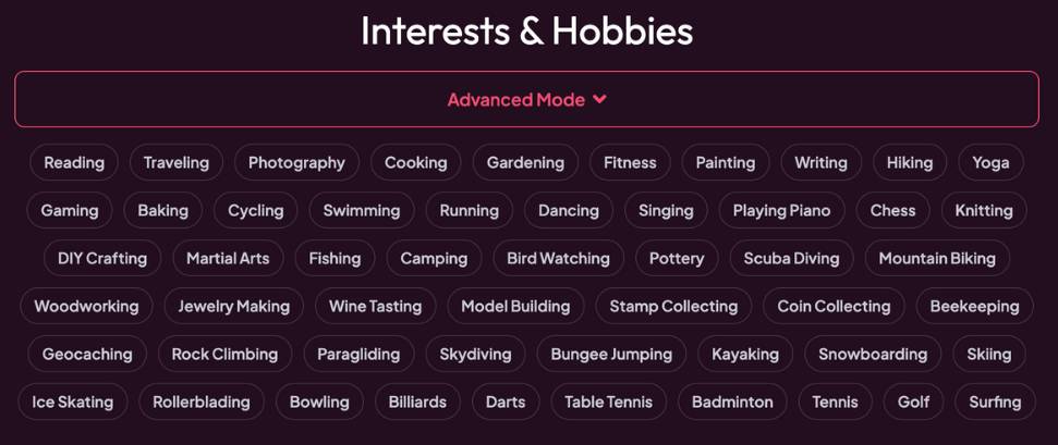 step13 - choose interests and hobbies