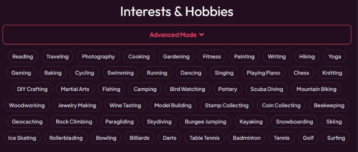 step13 - choose interest and hobbies