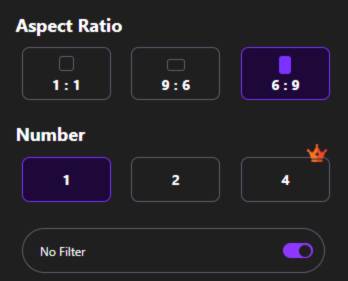 step2 - choose aspect ratio, number of images and filter