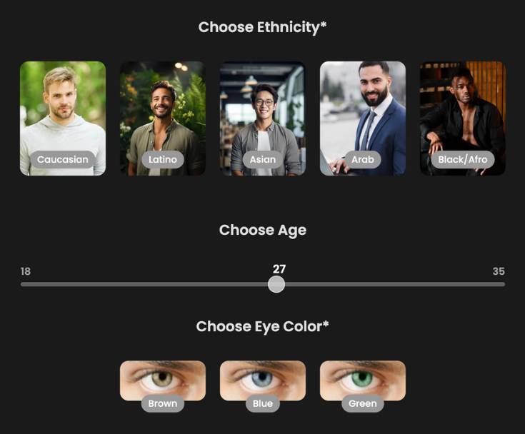 step2 - choose ethnicity, age, eye color