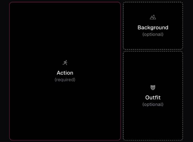 step2 - select action, background, outfit