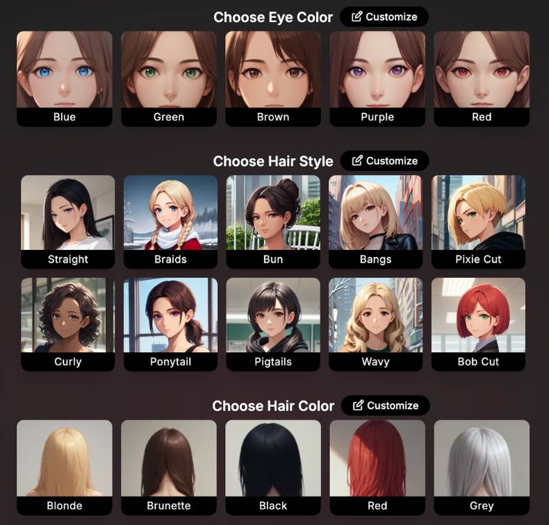 step3 - choose eye color, hair style and hair color