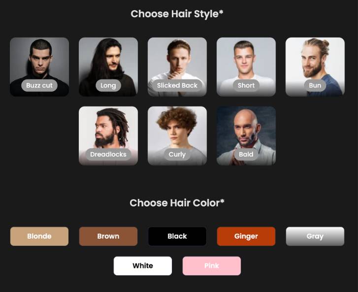 step3 - choose hair style and color
