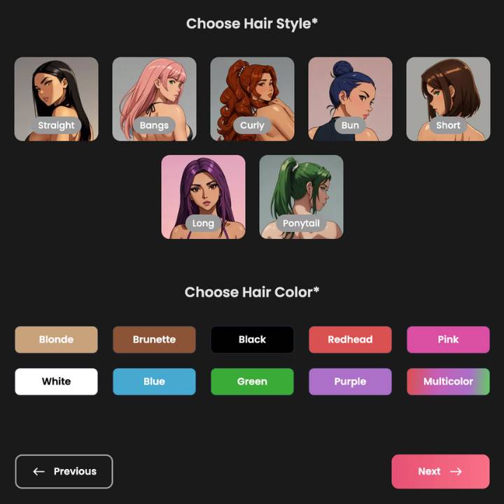 step3 - choose hair style and color