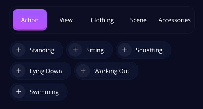 step3 - select action, view, clothes, scene