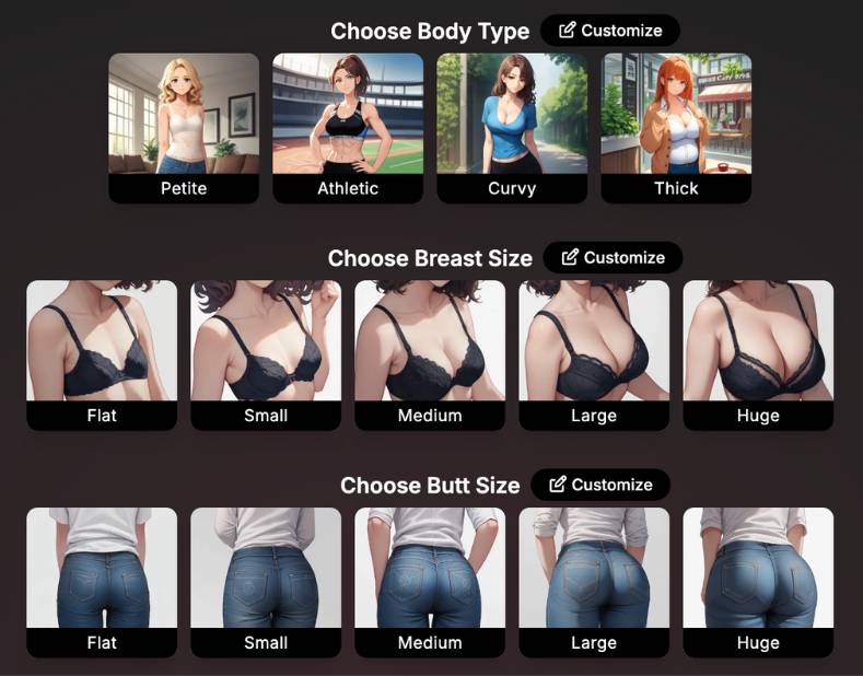 step4 - choose body type, breast size and butt size