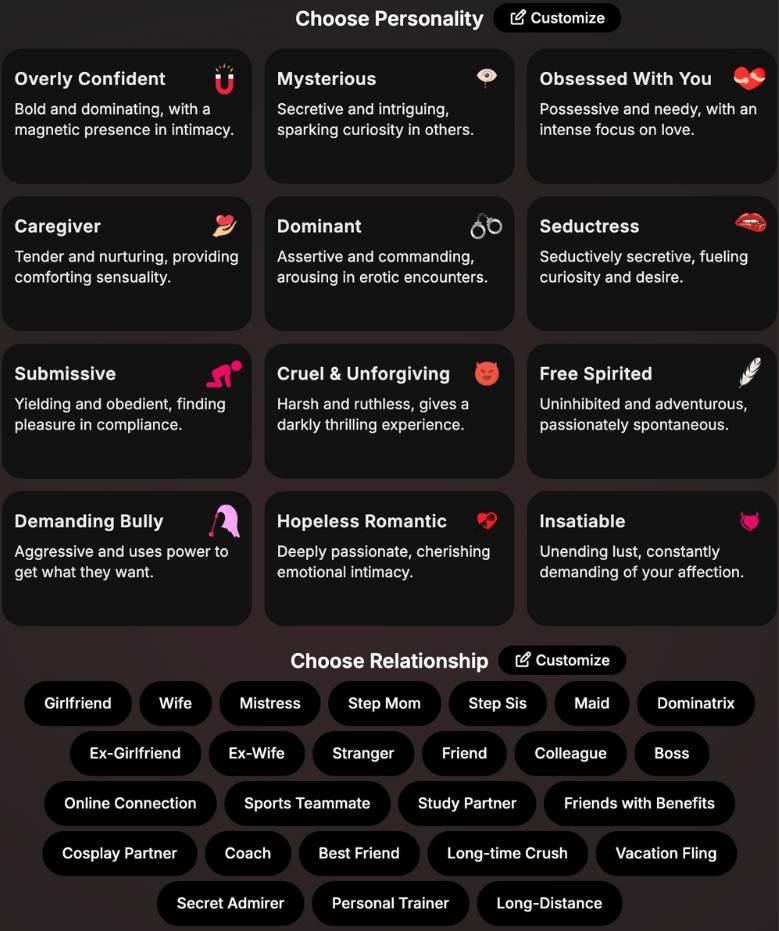 step5 - choose personality and relationship