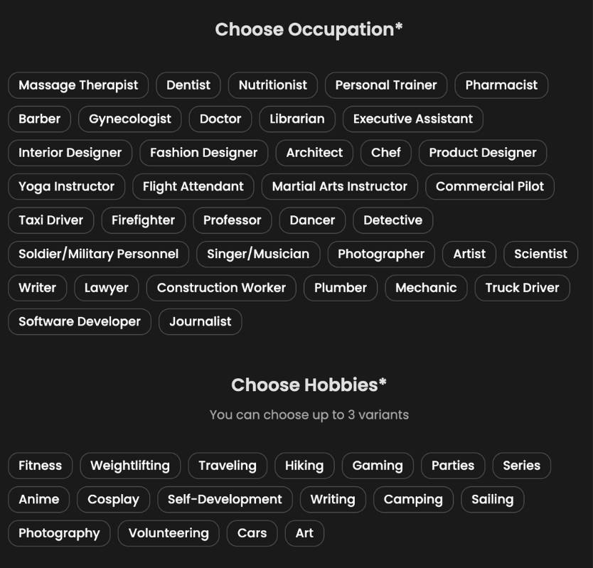 step6 - choose occupation and hobbies