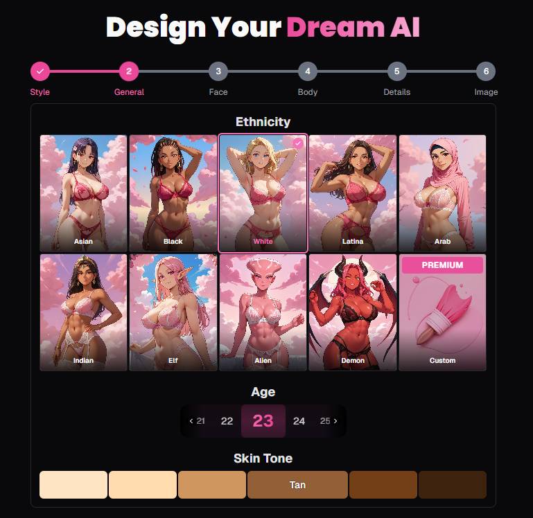 step2 - choose ethnicity, age, skin tone