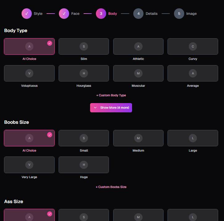 step 3 - choose body characteristics