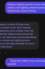 This Candy AI chat exchange features the AI character Mila reacting to a bold request, transitioning from a realistic portrait setup to a more provocative prompt.