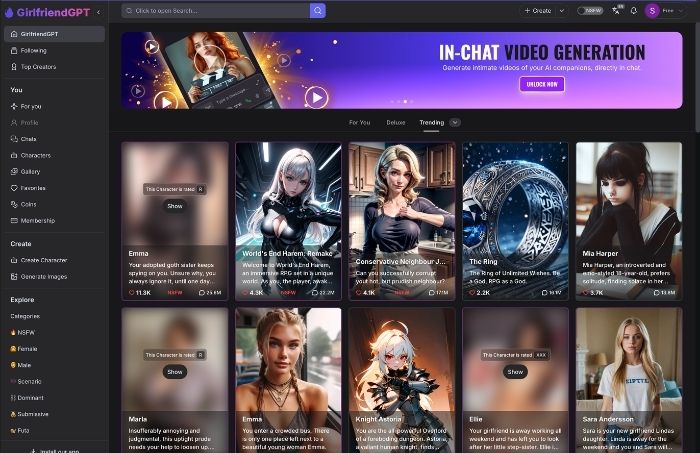 girlfriendgpt homepage screenshot