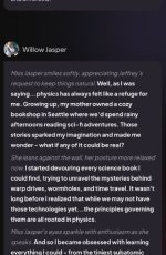 In this MyDreamCompanion AI chat moment, the AI character Willow Jasper shares a personal story about growing up in Seattle and discovering her love for science fiction and physics.