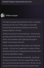 In this MyDreamCompanion AI chatbot scene, the conversation turns quiet and tense as Willow Jasper reflects on the emotional weight of sitting in silence together.