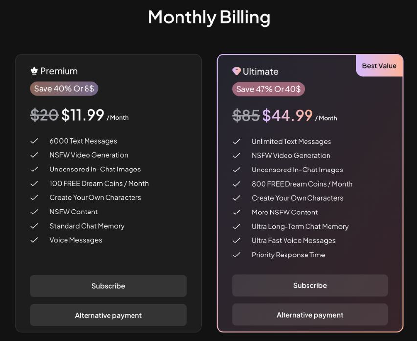 mydreamcompanion monthly billing