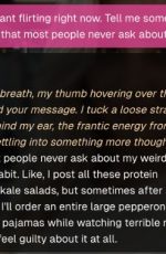This OurDream AI chat screenshot shows the AI-generated character opening up about her secret comfort food habit, shifting from flirtation to something more personal and real.