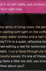 This OurDream AI chat scene captures the AI-generated character describing her quiet, reflective mood in a dim living room after a long day of content editing.